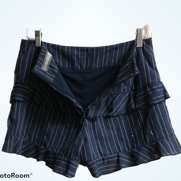 Addie Blue Striped Ruffle High Rise Shorts - Picture 2 of 4